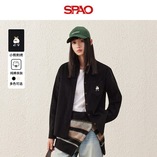 Spao korea's same style bear corduroy shirt for women winter new daily casual versatile top spcs25ac04ld black #sp ivory bear-appliqué embroidery xl
