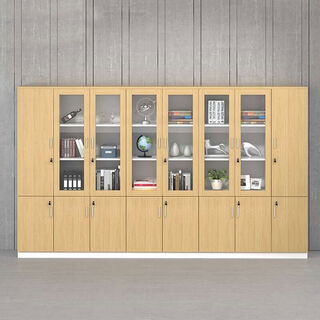 Jianyimao office file cabinet wooden lockable data file cabinet office cabinet glass door drawer boss background cabinet maple color 8-door cabinet