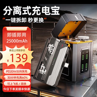 Kuwajia national 3c safety certification power bank super large capacity separate tail plug comes with interface suitable for huawei and apple mobile phones replaceable battery tactical mecha type-c android + apple 15-16 25000 mah with smart charging compartment