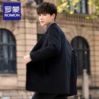 Romon double-sided woolen coat men's mid-length korean style high-end suit woolen coat autumn and winter thickened wind clothes black s (110jin jin is equal to 0.5 kg or less)