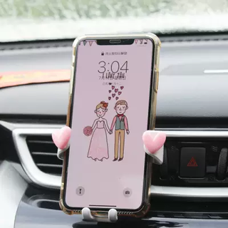 Yusenyi car cartoon cute mobile phone holder car air conditioning outlet perfume aromatherapy decorative car navigation support stand pink heart mobile phone holder white