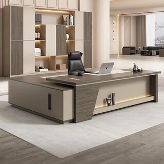 Boss desk simple modern office desk and chair combination executive desk supervisor desk manager desk president desk office furniture gray track + khaki 1.8 meters + boss chair + 2.4 meters filing cabinet
