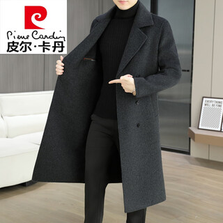 皮尔卡丹【】羊毛双面呢大衣男士长款高端鹅绒内胆双排扣呢子风衣外套 羊毛灰色双面呢+鹅绒内胆 M 170 【建议120斤左右】