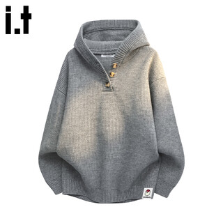 Chocoolate it retro henry collar hooded sweater men's spring and autumn loose casual sweater jacket worsted gray xl recommended 140jin jin equals 0.5kg -160jin jin equals 0.5kg