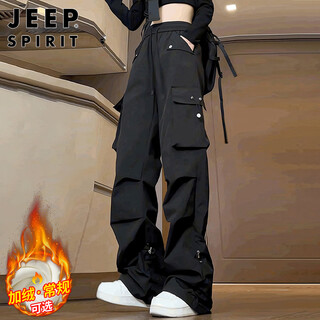 Jeep spirit jeep black overalls for men and women in autumn and winter loose velvet optional casual trousers black xl