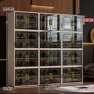 Fantasy box storage box door cabinet storage cabinet transparent sub-storage integrated wall rack magnetic double door-3 columns 24 grid white-48 double large size