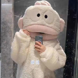 He jiagong ugly fish parent-child children's pajamas a women's autumn and winter coral velvet thickened and velvet one-piece couple home for boys and girls white ugly fish one-piece thickened and velvet version xl -120-160jin jin is equal to 0.5 kg