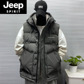 JEEP SPIRIT特大码宽松300斤马甲男女秋冬新款情侣百搭保暖连帽工装背心外套 灰色 3XL 200-250