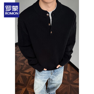 Lomon american retro henry collar sweater men's winter inner loose casual men's bottoming sweater black m 95 to 115 jin jin equals 0.5 kg can be worn