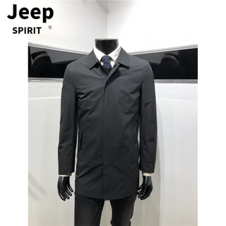 JEEP SPIRIT2025年男士翻领风衣商务休闲中长款派克服外套纯色大衣2025新款 黑色 M 170