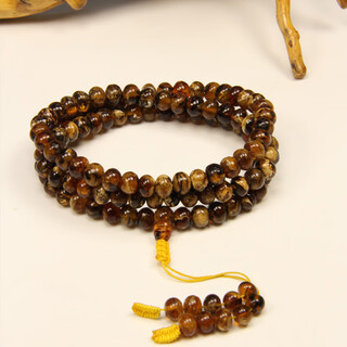 Yuze fushun natural amber flower amber root amber 108 beads bracelet round bead bracelet necklace blood amber flower amber 6mm