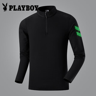 Playboy (playboy) autumn and winter men's fitness high-elastic quick-drying long-sleeved running sports cycling clothing training stand-up collar half-zip sweatshirt black m