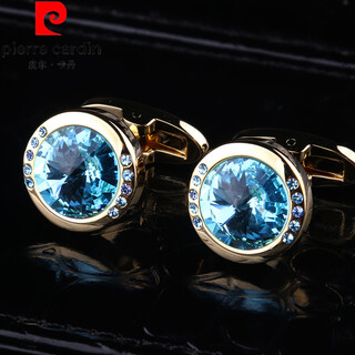 Pierre cardin (pierre cardin) französisch importiertes hochwertiges französisches hemd, himmelblaue kristall-manschettenknöpfe, manschettennägel, herren-manschettennägel, geschäftliche französische knöpfe für männer und frauen, goldfarbene, klare, blaue kristall-manschettenknöpfe