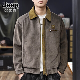 Jeep spirit jeep high-end heavy wool contrast lapel casual jacket men's 2025 autumn loose american jacket men military green xl suitable for 145-160jin jin equals 0.5 kg