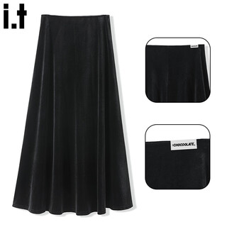 Chocoolate it women's trendy brand coffee-colored maillard gold velvet plus velvet skirt autumn and winter women's high-waist drape a-line umbrella skirt black regular xl