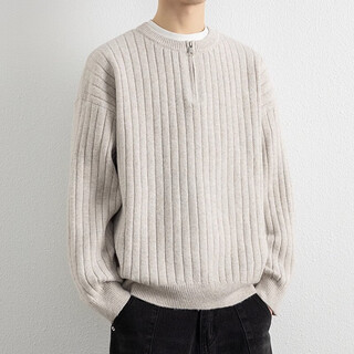 Egmo half-zip sweater for men in autumn and winter 2025 new loose american style henry collar sweater textured sweater for men chenguang apricot 7023 m