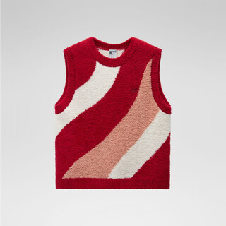 Jiao (jiao nei) jiao neixiao re leather 302++ children's warm vest for autumn and winter inner wear machine washable color matching half velvet back good luck red contrast stripes 130 cm