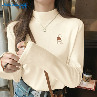 Jeanswest half-turtle collar bottoming shirt for women in autumn and winter, korean style thickened western style brown long-sleeved top
