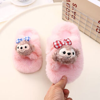 2024 new princess style cute shirley rose children's furry slippers home thick-soled anti-slip warm baby cotton shoes pink cute little shirley rose 30-31 (inner length 19.5cm)