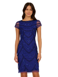 Adrianna papell women's beaded cocktail dress dark blue violet 12