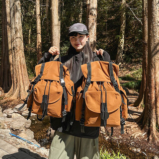 Ershanji large capacity sports travel backpack men's and women's waterproof nylon camping hiking backpack multifunctional outdoor mountaineering bag outdoor hiking bag brown-large