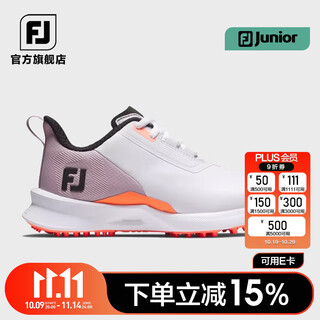 Footjoy youth golf shoes new fuel sports lightweight boys and girls shoes golf nailless shoes non-slip and wear-resistant white/pink/orange 48213 size 35 = us size 4
