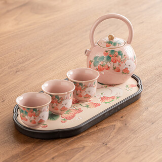 Strawberry rabbit good-looking lady ru kiln tea set chinese teapot teacup kung fu tea set gift gift lift one pot three cups + absorbent tray