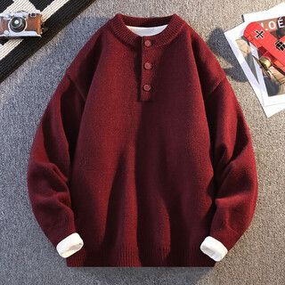 Zhimei red sweater men's autumn and winter round neck zodiac year sweater henry collar with soft waxy thickened bottoming sweater sweater we6313 red m _105jin jin is equal to within 0.5 kg