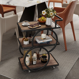 He jiagong mobiler speisewagen, haushalts-teewagen, weinwagen, getränkewagen, lagerregal, 4s-shop, ktv-café-servicewagen, länge 60, breite 35, höhe 83 cm, schwarz + walnuss-farbplatte (ohne installation), offizieller standard