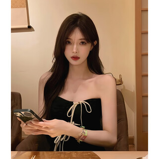 Tz3377 black strappy tube top for women with niche design, unique sexy hot girl outer short top, black s