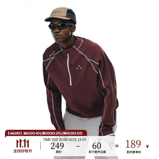 Fpa half-zip quick-drying sports t-shirt for men, spring and autumn trendy half-turtle collar, loose couple wear, contrasting topstitch long sleeves, coffee color l