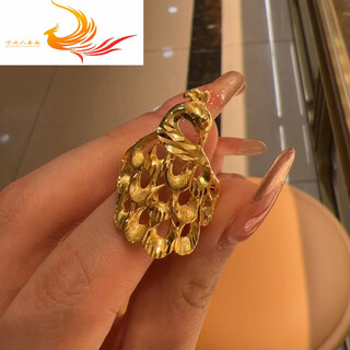 Mrs. ning's old phoenix gold peacock ring pure gold 999 phoenix tail rays empty peacock open tail bird feather live valentine's day gift for women 7.72g live mouth adjustable
