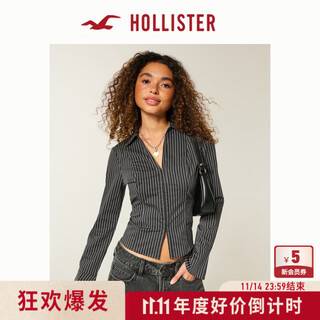 Hollister25 new autumn and winter y2k hot girl striped poplin bell sleeve shirt women's 340-5490 charcoal gray striped xs (160/80a)