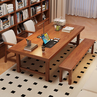 Huixun solid wood living room large long desk to the living room large table household large table double work table long study table walnut color #large table 140cm*80cm*75cm desktop thickness 6.5cm