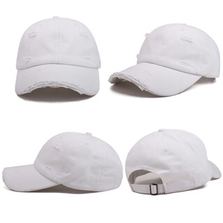 Torn soft top hat, men's peaked hat, women's k-shaped multifunctional fashion brand summer baseball cap, multi-hole peaked cap white, adjustable (56cm-60cm)