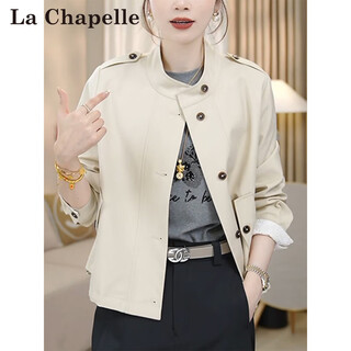 La chapelle fashion british style jacket women's 2025 autumn and winter new casual stand collar loose small fashion jacket beige l 120-130jin jin is equal to 0.5 kg