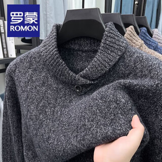 Romon wool sweater men's 100% pure wool high-end men's winter thickened solid color half-turtleneck sweater knitted bottoming shirt