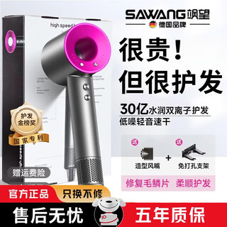 Sawang germany hair dryer home silent negative ions high power non-hazardous hair care hair dryer leafless hair dryer quick-drying hotel hair salon girlfriend wife portable style rose red single air nozzle 3 billion negative ions chinese valentine's day gift