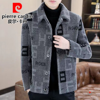 Pierre cardin men's velvet thickened jacket korean style casual autumn and winter men's slim coat short woolen coat woolen style. gray 2xl