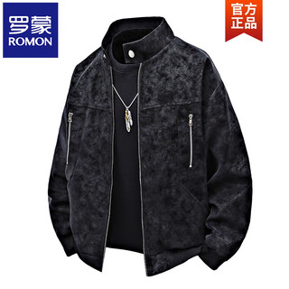 Romon large size men's pu leather jacket men's spring and autumn american fashion brand retro loose motorcycle style leather jacket 2398 black m