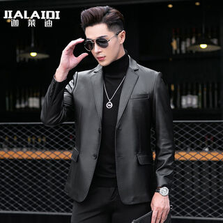 Galedi leather suit men's autumn new sheepskin jacket slim thin small suit business haining leather jacket trendy black s 16546