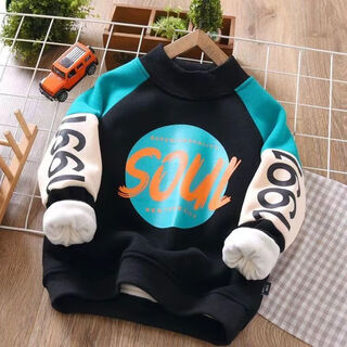 男童加绒卫衣冬季半高领2025新款韩版中大童加厚上衣儿童装打底衫 黑色卫衣加绒款 110 110cm