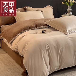 Muji class a baby velvet four-piece winter thickened double-sided velvet bed sheets, quilt covers, fitted sheet covers, home dormitory thermal kit, cocoa brown, class a baby velvet, non-shedding, 2.0m sheet style, four-piece set - quilt cover 220*240cm
