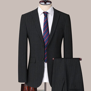 Business professional formal work striped suit groomsmen groom wedding dress men's suit suit dark gray top + pants 2xl 185 recommended 150-165jin jin equals 0.5 kg