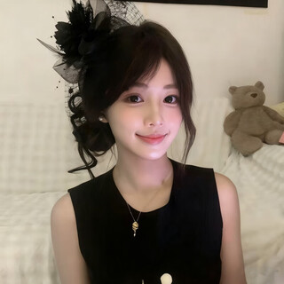 Quan yin french hepburn style top hat for women, retro socialite cheongsam, headwear, high-end annual meeting dinner dress, veil hairpin, black mesh top hat