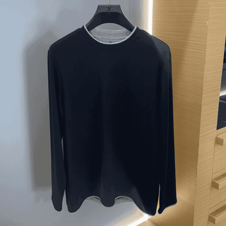 Look for the authentic double-collar clean version men's long-sleeved t-shirt autumn and winter men's bottoming shirt round neck versatile casual black 2xl (recommended 150-165jin jin equals 0.5kg)
