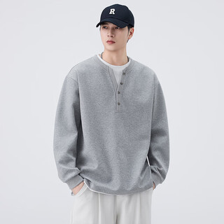 Funny henry shirt fake two-piece henry collar fake two-piece sweatshirt men's spring and autumn new loose american casual gray 6173 m 90115jin jin is equal to 0.5 kg