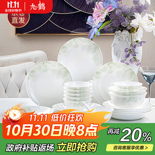 Nine cranes high-looking jingdezhen bowl set household bone china simple bowl and plate underglaze color combination bowl household tableware complete set