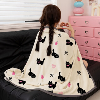 Fantasy and cute coral plush blanket towel office nap sofa blanket learning lunch break air-conditioning blanket throw cat bow knot category a maternal and infant grade temperature locking warmth rejects shedding 2.0x2.3m suitable for 1.8m wide bed/large double throw blanket