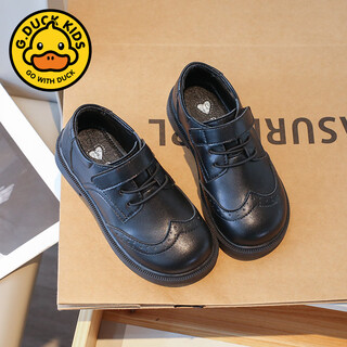 G.duck british style boys' small leather shoes 2025 spring and autumn new style girls black student etiquette performance soft-soled children's shoes velcro 26